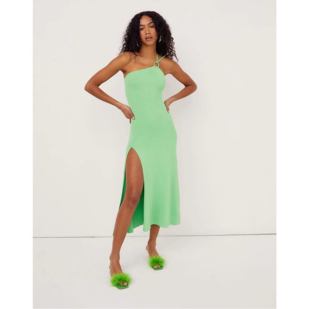 NWT For Love & Lemons Green One Shoulder Midi Dress